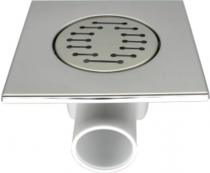 Трап квадратный 150х150мм с глянцевой нерж.реш., горизонтальный, выпуск 50 мм