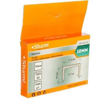 Скобы для степлера 10 мм. тип 53 1000 шт., оцинк., закал. Sturm! 1071-02-10
