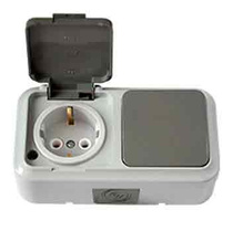 VIKA сер. Блок электроуст. 1-кл. выкл. + розетка с/з с крышкой, IP54 В-РЦ-657(03), ОККО