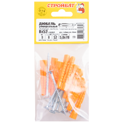 Дюбель универсальный 8x52 с самор.5x70 9 шт