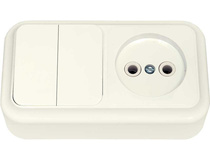 VIKA беж. Блок электроуст. 2-кл. выкл. + розетка б/з 2В-РЦ-523, ОККО