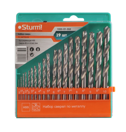 Сверла по металлу ц/х (наб.19шт 1,0-10,0мм) STURM 1055-01-SS2