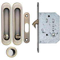 Замок с ручками для раздвижных дверей SL (бронза)