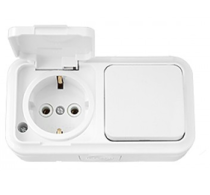 VIKA беж. Блок электроуст. 1-кл. выкл. + розетка с/з с крышкой, IP54 В-РЦ-657, ОККО