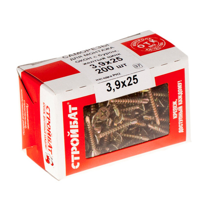 Саморез оконный с буром 3,9x25 желтый цинк 200 шт