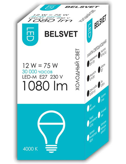 Лампа светодиодная А60 12Вт E27 4000К LED-M БЕЛСВЕТ