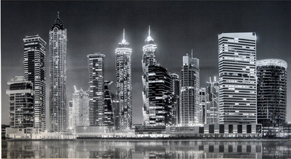 ПВХ панель (фартук кухонный) Вечерний Дубай черно-белый 602х1002мм, Минск