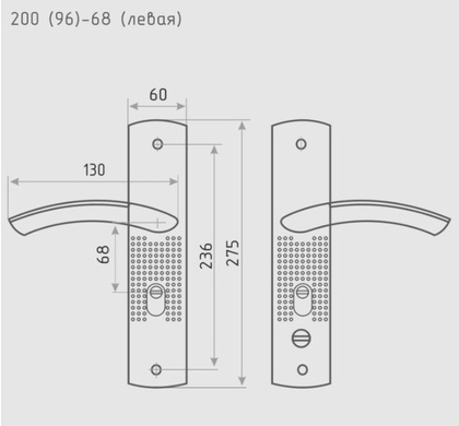 Ручка дверная на планке НОРА-М 200(96) (левая) для китайских дверей - Матовый никель