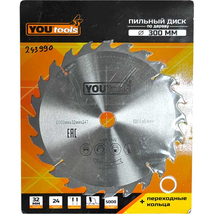 Пильный диск т/с 300/32мм Z24 (дерево, косой зуб уз.+15')  Yourtools