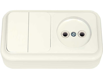 VIKA беж. Блок электроуст. 2-кл. выкл. + розетка б/з 2В-РЦ-523, ОККО