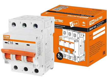 Выключатель автоматический TDM ВА 47-60 3P 16А (С) 6кА / SQ0223-0109