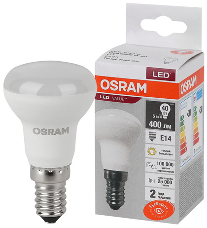 Лампа светодиодная R39 5Вт Е14 3000К 4058075582514 LED VALUE OSRAM