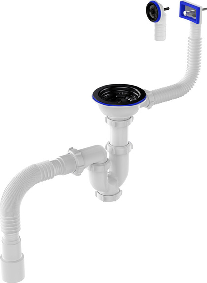 Сифон для мойки т.м. Aquant 3 1/2х40 прямоточ с ревиз, чёрн мет.реш, с прямоуг/кругл перел, гт 40х40/50