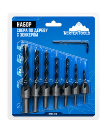 Сверла по дереву с зенкером (наб.7шт 3/4/5/6/7/8/10 мм) VERTEX