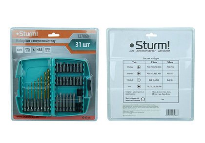 Набор бит (23 шт+ 8 сверл по мет.) STURM 1270604