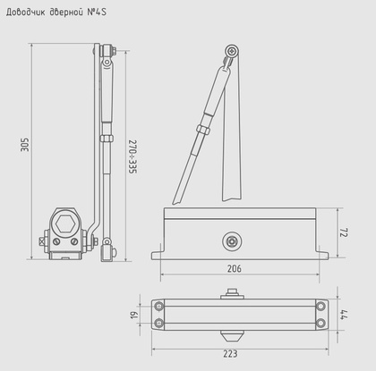 Доводчик дверной NORA-M №4, до 120 кг, серый