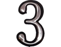 Цифра дверная Большая пластик 3 (хром) клеевая основа