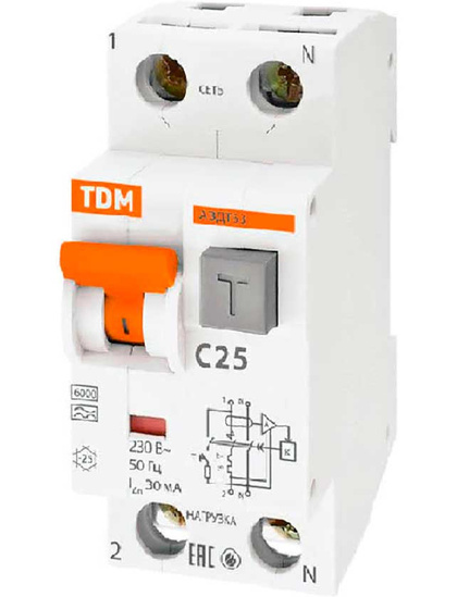 Выключатель автоматический TDM SQ0202-0004 АВДТ 2P 63 С25 30мА