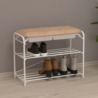 Подставка для обуви Альфа 23 с сиденьем и ящиком (Белый)