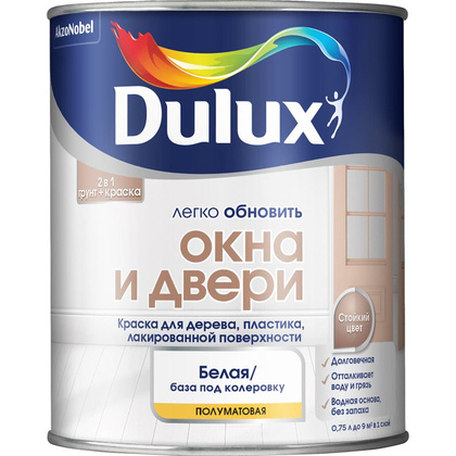 Краска DULUX Окна и Двери полуматовая 0,75л белая BW