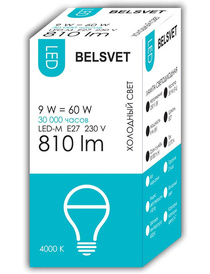 Лампа светодиодная А60 9Вт E27 4000К LED-M БЕЛСВЕТ