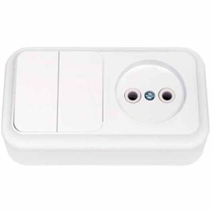 VIKA бел. Блок электроуст. 2-кл. выкл. + розетка б/з 2В-РЦ-523, ОККО