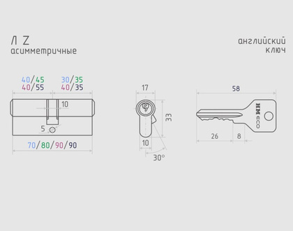 Механизм цилиндровый (40/30, ключ/ключ, хром, английск.ключ) ЕСО Z Л-70 NORA-M