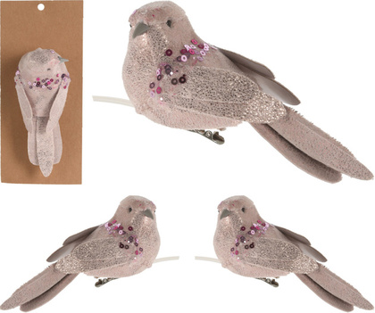Украшение новогоднее Pink bird на клипсе 13см, арт. HC4611830