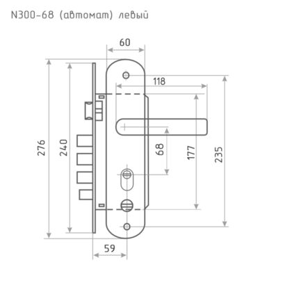 Замок врезной 300-68мм Автомат Левый мат.никель-черн.никель НОРА-М