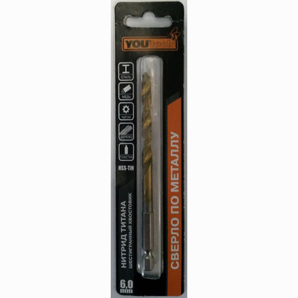 Сверло c 6гр.хв.1/4 по мет. 2,0мм (под шур-т) (HSS-TiN, 1шт) YOURTOOLS