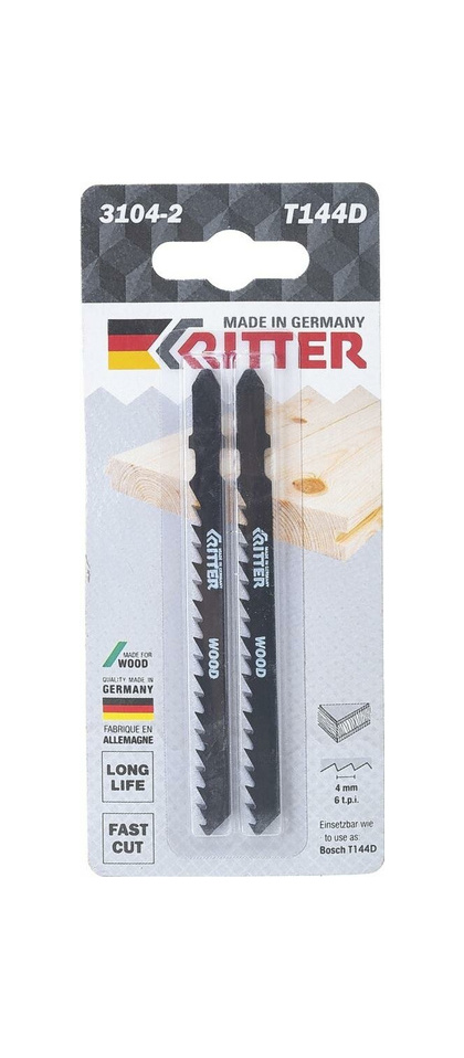 Пилка к эл.лобзику Ritter Т144D по дереву (к-т 2шт)