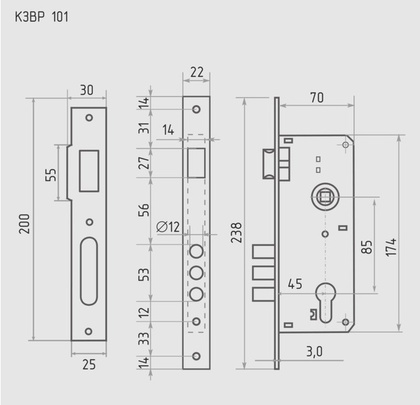 Корпус замка КЗВР-101 (85мм) (хром)