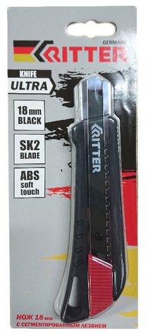Нож 18мм. выдвижн.лезвие (Black), пласт. Soft-touch корпус, усил. Ritter Ultra HT40122180
