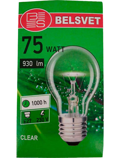 Лампа накаливания Б75 75Вт Е27  в кр.уп. БЭЛЗ