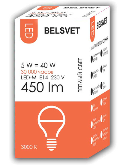 Лампа светодиодная G45 5Вт E14 3000К LED-M БЕЛСВЕТ