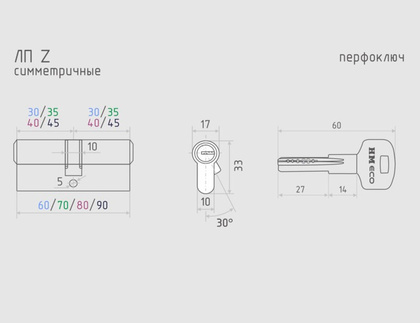 Механизм цилиндровый Нора-М ECO Z ЛП-80 40/40, хром