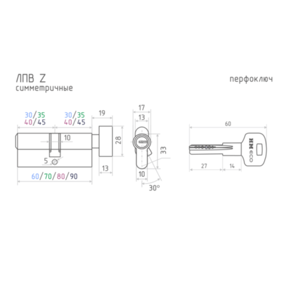 Механизм цилиндровый 35/35 ЕСО-STD Z ЛПВ-70 старая бронза NORA-M