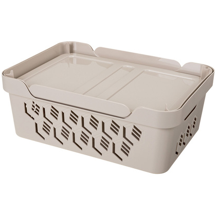 Ящик с крышкой универсальный DELUXE, 380х276х140 мм, 12л (Светло-бежевый)