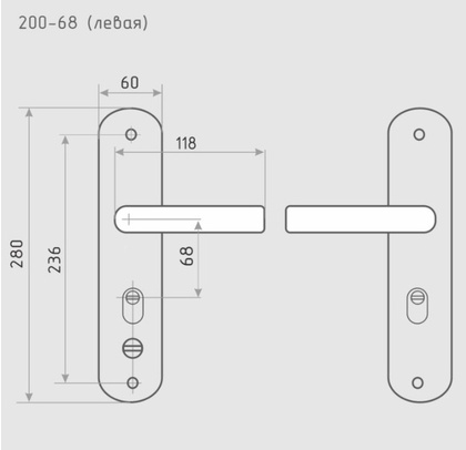 Ручка дверная на планке НОРА-М 200-68 мм (левая) для китайских дверей - Матовый хром/черный никель