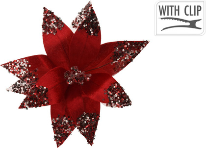Украшение новогоднее Цветок на клипсе, красный, арт. YZB006150