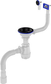 Сифон для мойки т.м. Aquant 3 1/2х40 с черной мет.реш. с прямоуг/кругл переливами с г.т. 40х40/50