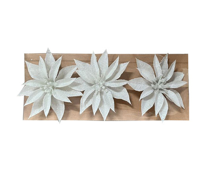 Набор цветов новогодних Snowy, 10,5см, 3шт, арт. ZY-21046