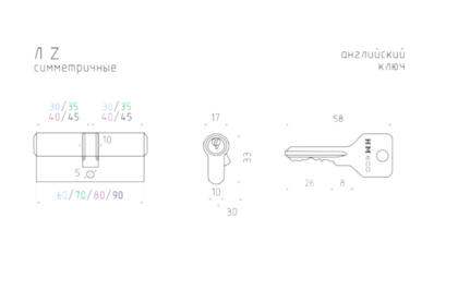 Механизм цилиндровый 30/30 ЕСО Z Л-60 старая бронза NORA-M