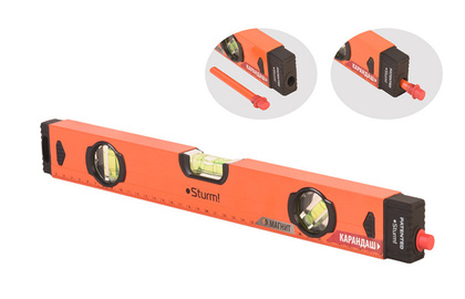 Уровень 0,4 м. усил. проф., магнит, 3 глазка, карандаш Sturm! 2015-09-400