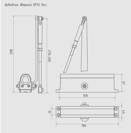 Доводчик дверной NORA-M №3 большой, до 80 кг, серый