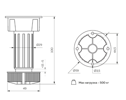 Комплект из 4 регул. меб. опор Lemax prof4FL10B 100мм, черн.