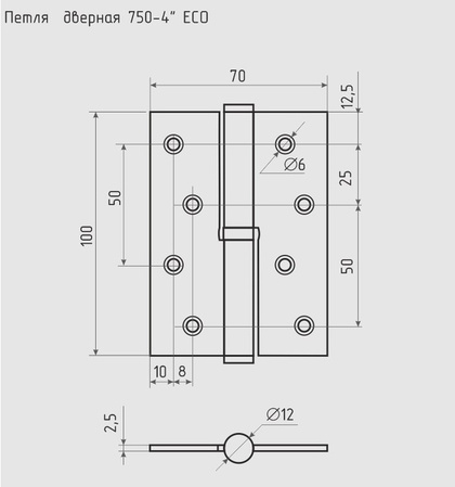Петля дверная 100 правая ст. бронза без колп.ЭКО (2шт) NORA-M