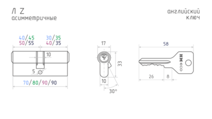 Механизм цилиндровый 40/30в ЕСО-STD Z ЛВ-70 хром NORA-M
