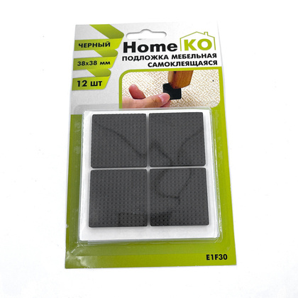 Подложка мебельная самокл. E1F30 38*38мм, цвет черный (12 шт) HomeKO