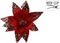 Украшение новогоднее Цветок на клипсе, красный, арт. YZB006150